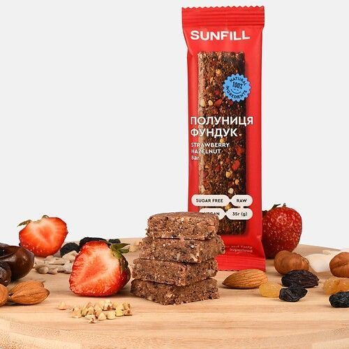 Батончик SunFill Полуниця-фундук 35 г batonchik-3 фото